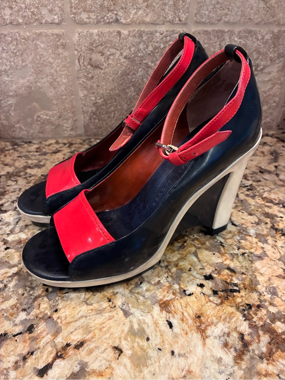 Marc Jacobs Women’s Red and Blue Wedge Open-Toe  Y2K Retro Sandals Size 5.5